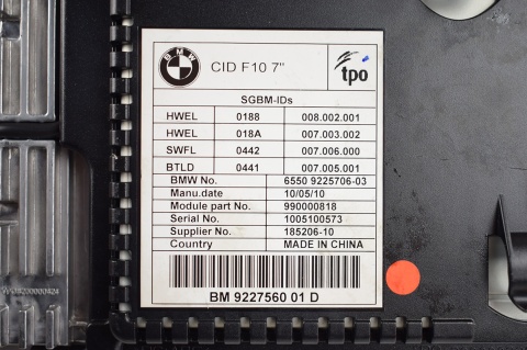 WYŚWIETLACZ EKRAN BMW 5 F10 F11 9227560