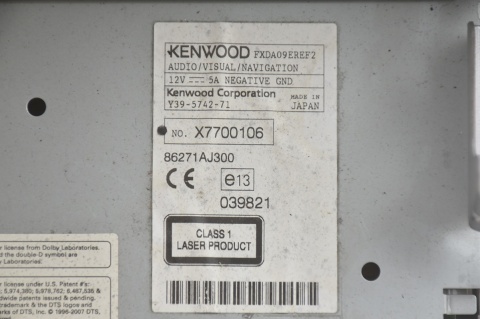 RADIO DVD NAWIGACJA SUBARU LEGACY 86271AJ300 KENWOOD