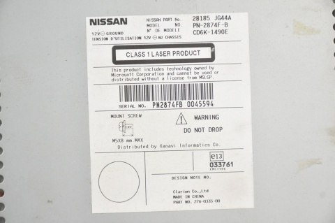RADIO NAWIGACJA NISSAN QASHQAI J10 28185JG44A