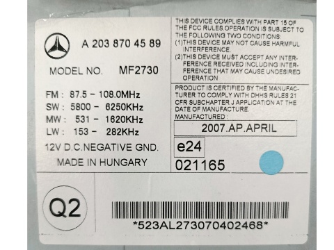 RADIOODTWARZACZ RADIO MERCEDES C A2038704589