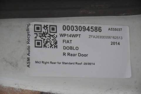 DRZWI TYLNE TYŁ PRAWE OPEL COMBO III D FIAT DOBLO